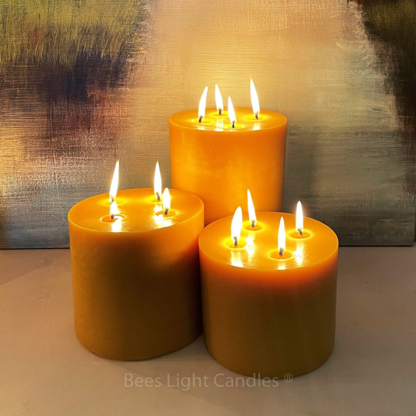 Giant 6" Pure Beeswax Pillar Candle Collection — Set of 3 (6×5 + 6×6 + 6×9)