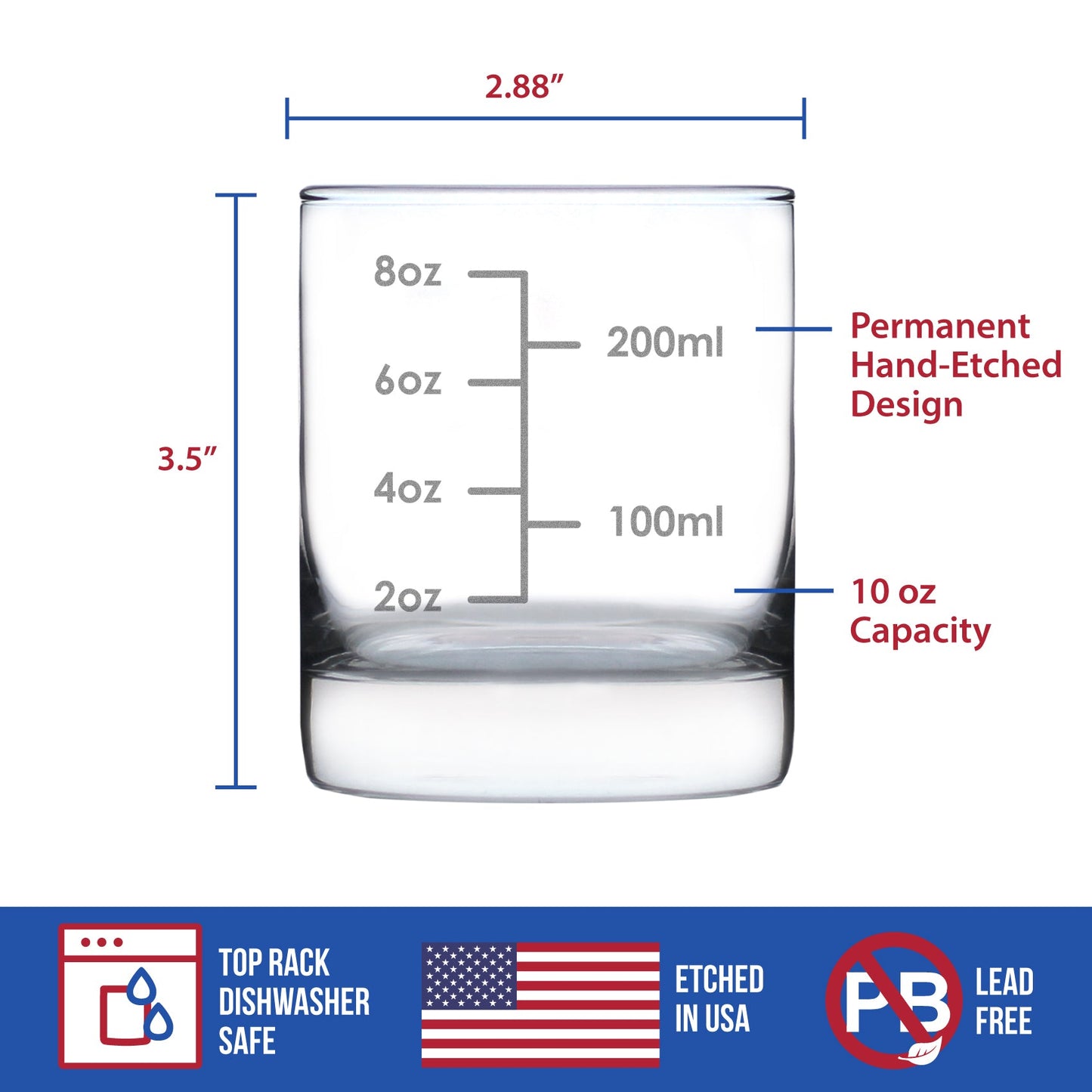 Engraved Measuring Whiskey Rocks Glass | 10oz Old Fashioned Glass by bevvee