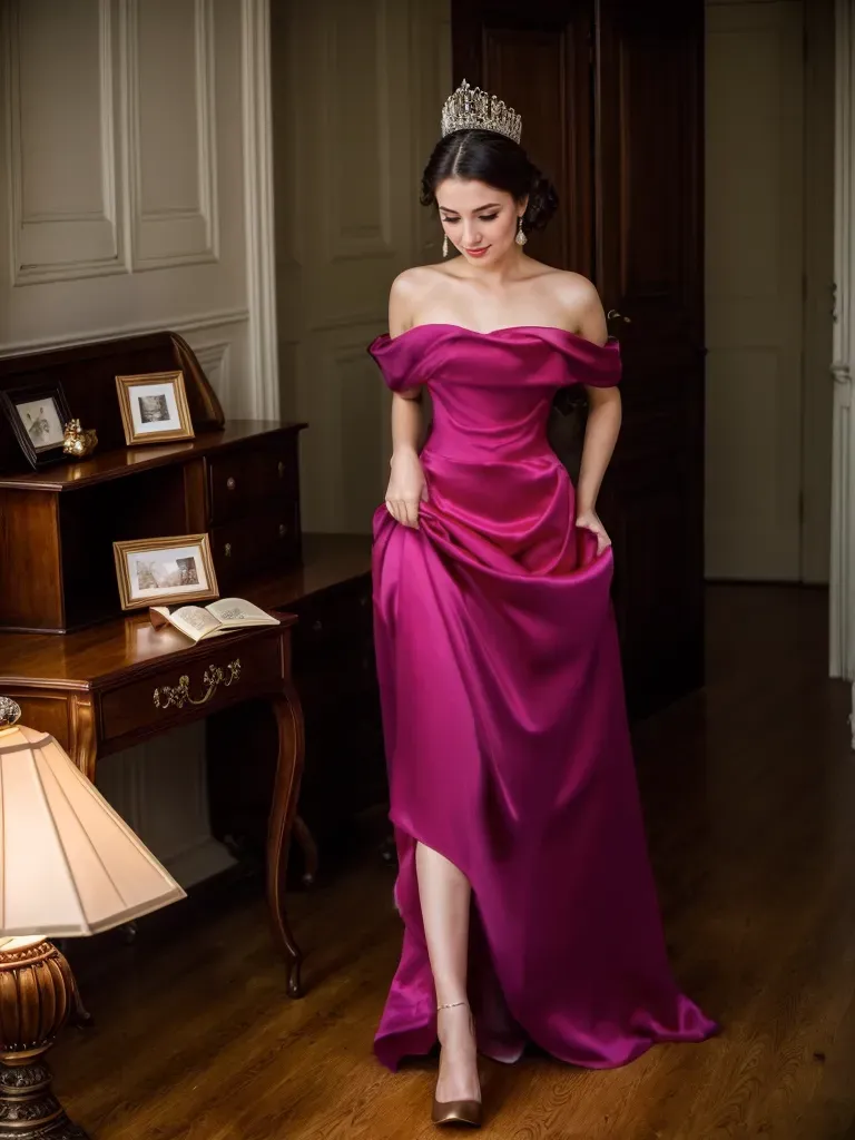 Radiant Fuchsia Off-Shoulder Satin Gown – Elegant Train | Custom Made-to-Measure | SelenaHuanStudio