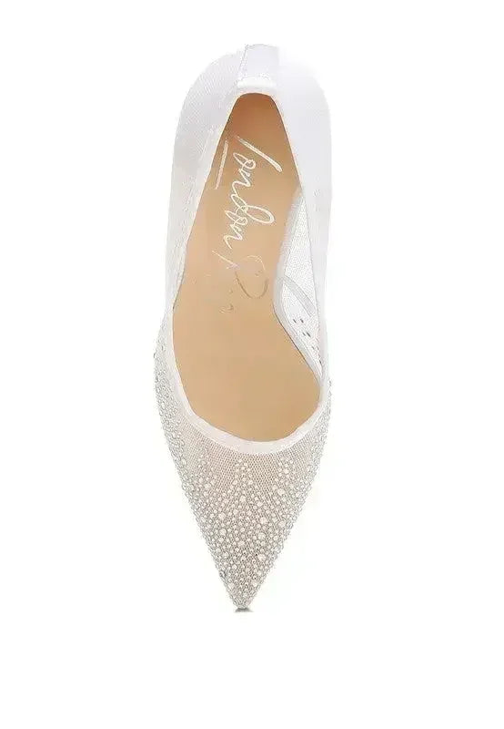 Rhinestone Mesh Stiletto Pumps – 4" Pointed Toe Dress Heel | Femstylo