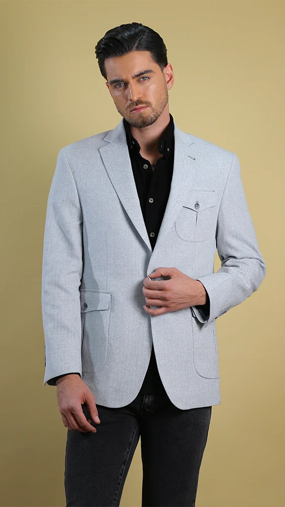 Bespoke Tailored Blazer – Silver | European Cut | Bright Moons