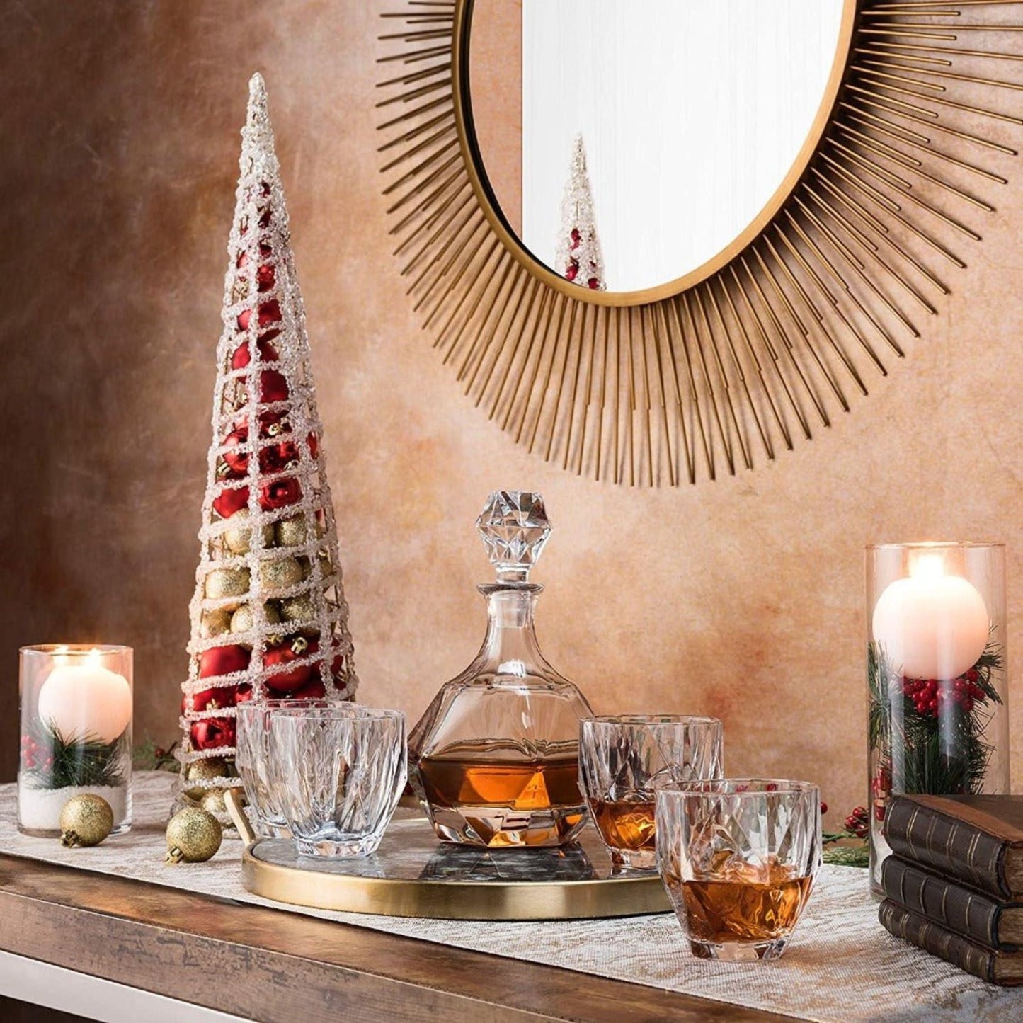 Diamond Decanter Set – 32 oz Decanter, 4 Glasses & Marble Stones | Sister.ly Drinkware