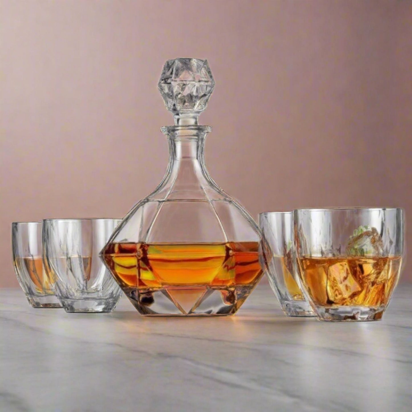 Diamond Decanter Set – 32 oz Decanter, 4 Glasses & Marble Stones | Sister.ly Drinkware