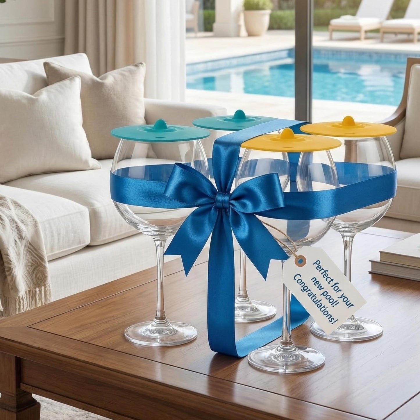 Floating Pool Wine Glasses with Lids | Set of 4, 21oz Acrylic Stemware