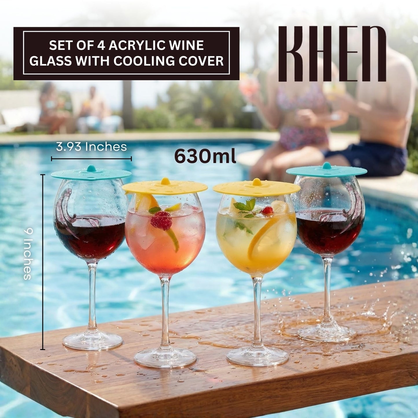 Floating Pool Wine Glasses with Lids | Set of 4, 21oz Acrylic Stemware