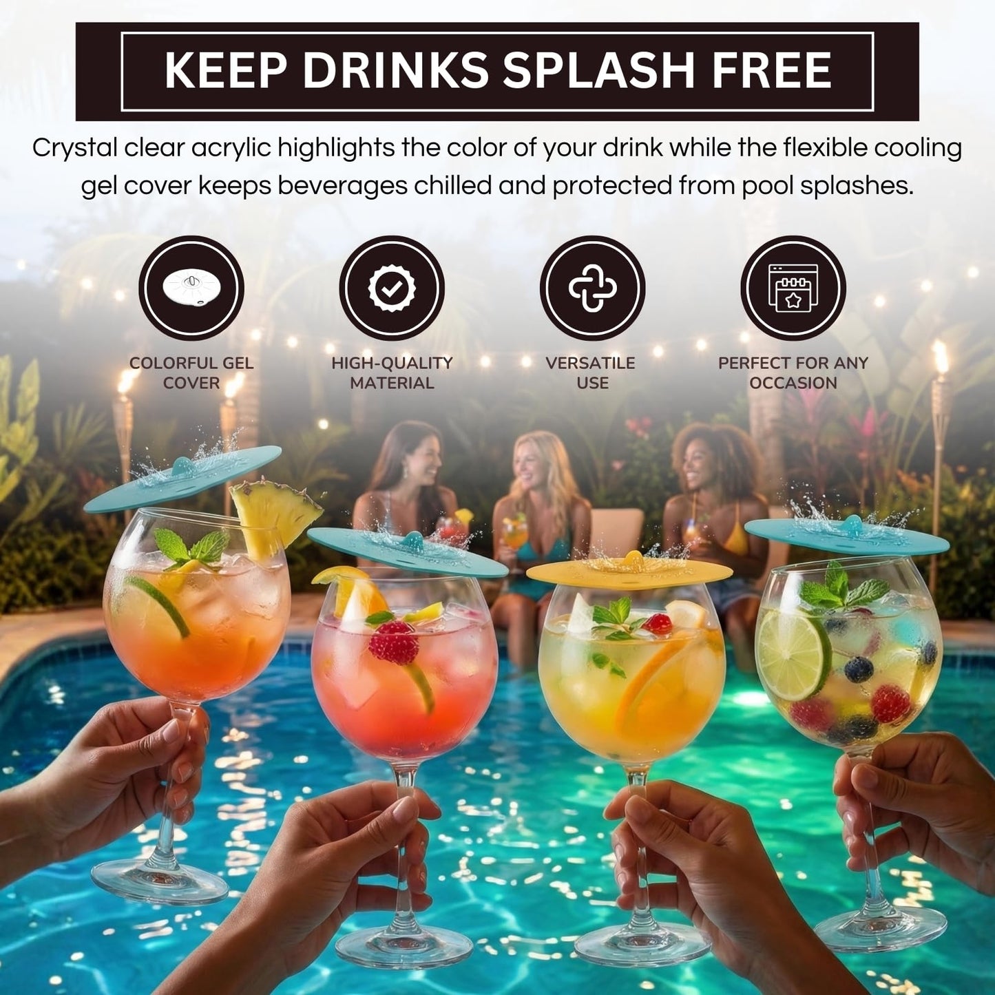 Floating Pool Wine Glasses with Lids | Set of 4, 21oz Acrylic Stemware
