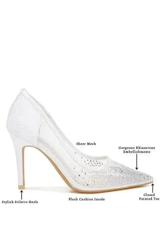Rhinestone Mesh Stiletto Pumps – 4" Pointed Toe Dress Heel | Femstylo