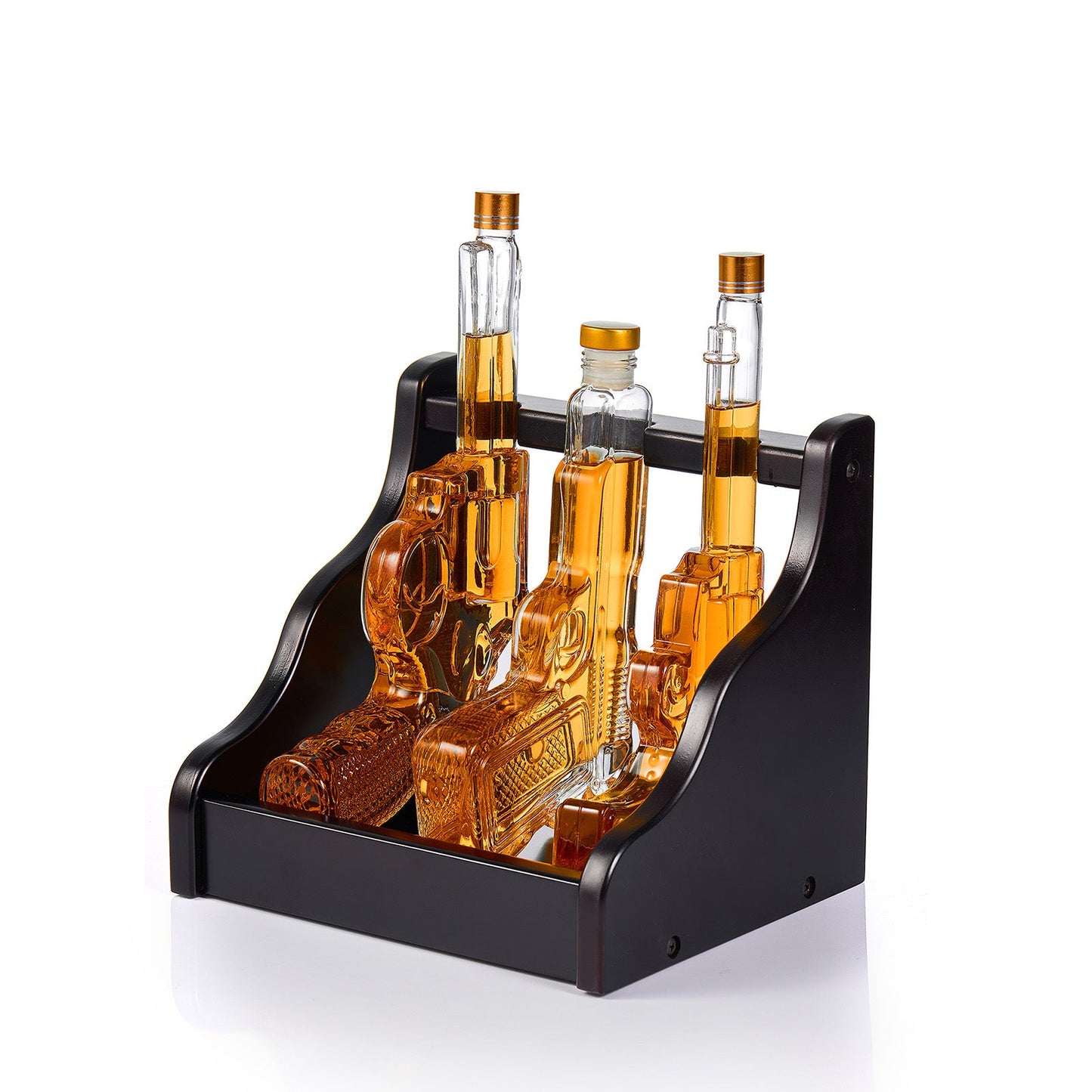 Triple Gun Whiskey Decanter Set | 3-Piece Borosilicate Glass Barware