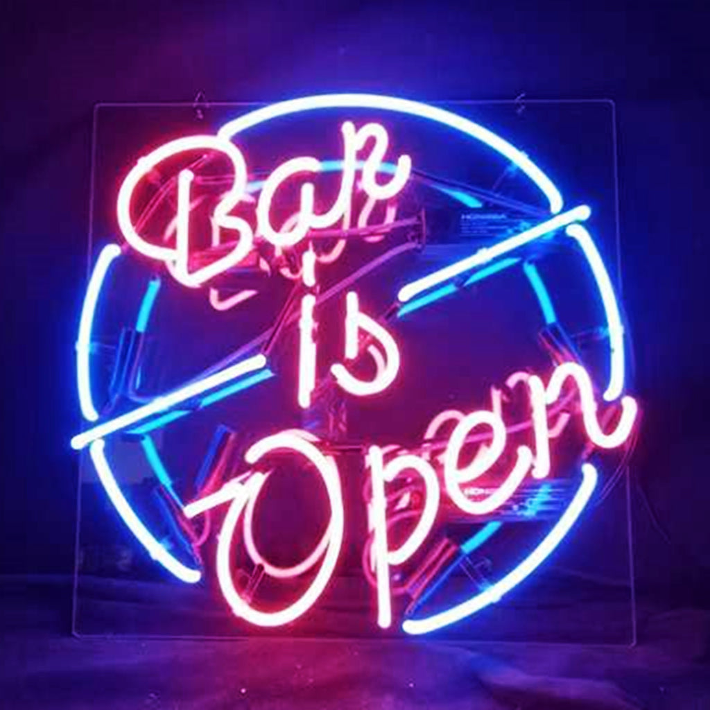 Bar Is Open Neon Sign | Real Glass Tube & Acrylic Backboard