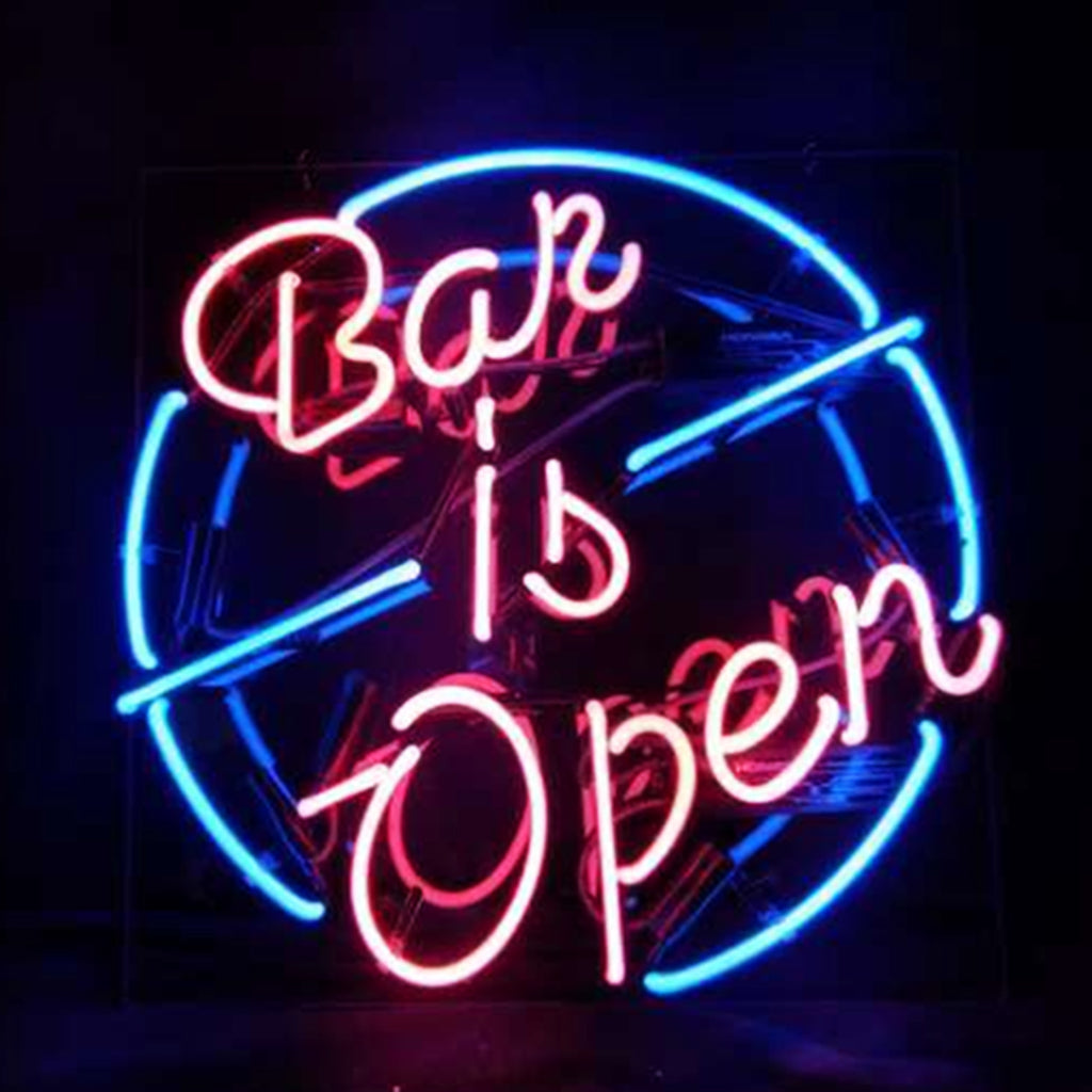 Bar Is Open Neon Sign | Real Glass Tube & Acrylic Backboard