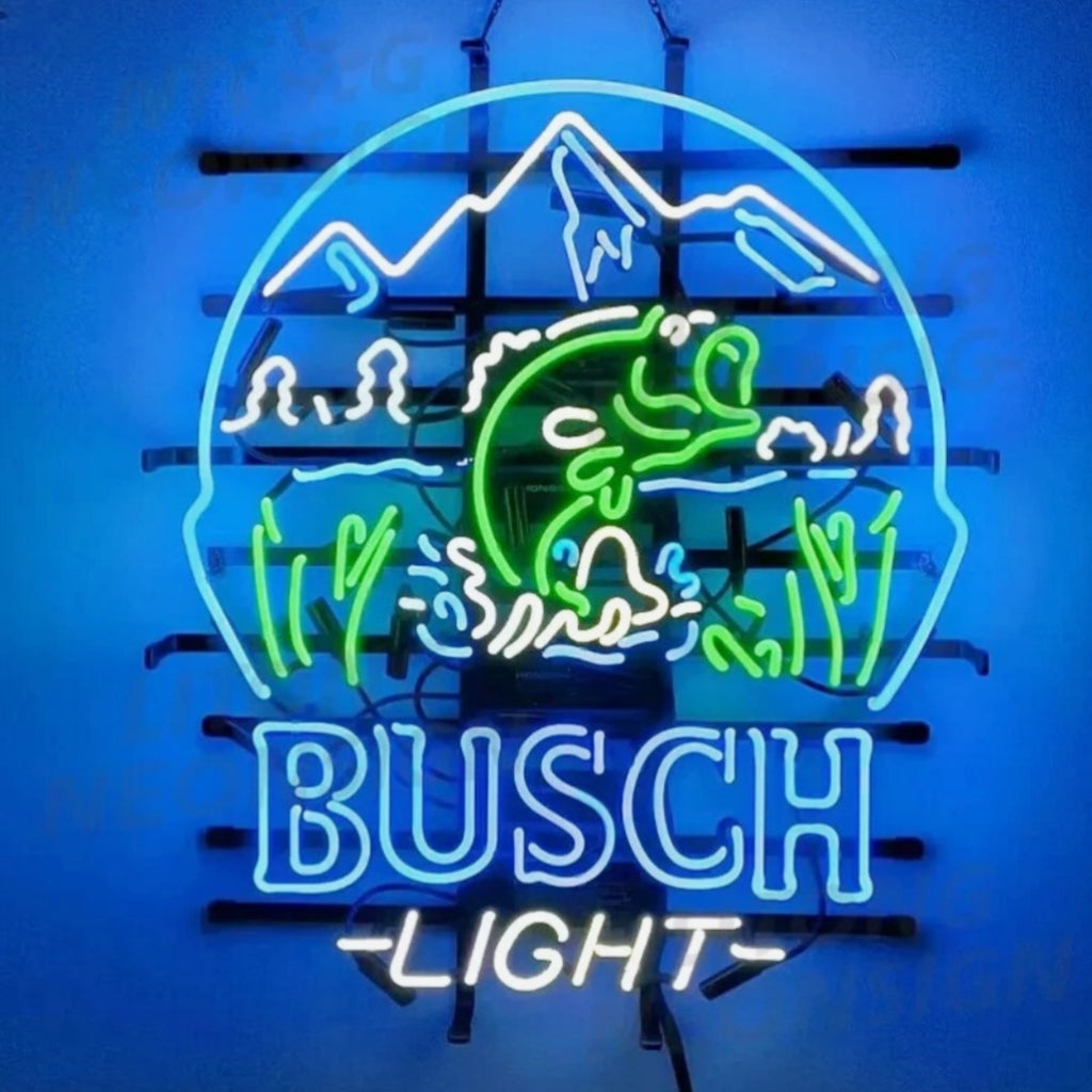 Bass Fish & Busch Light Neon Sign | Real Glass Tube & Metal Grid