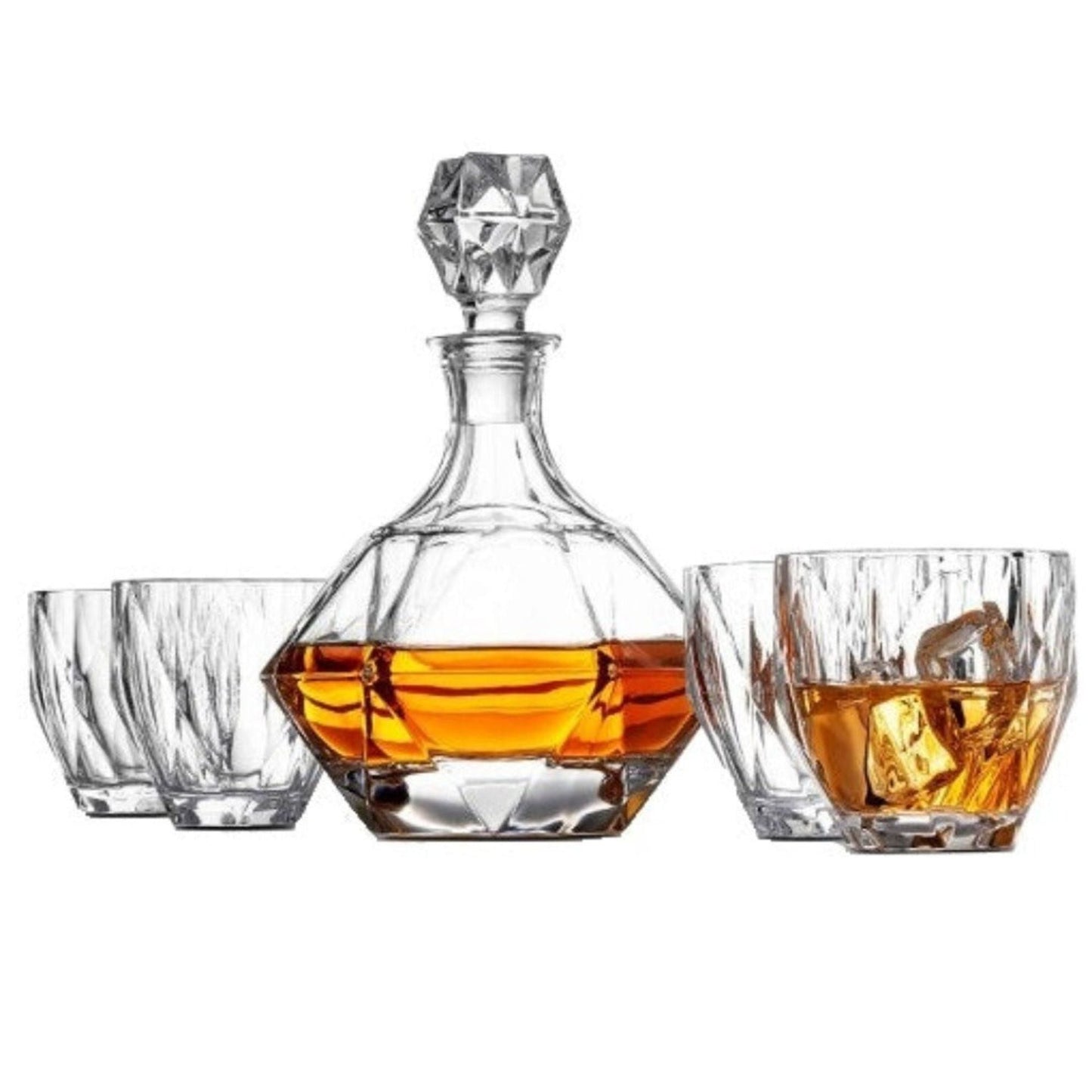 Diamond Decanter Set – 32 oz Decanter, 4 Glasses & Marble Stones | Sister.ly Drinkware