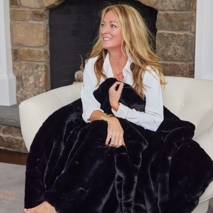 Faux Fur Blanket with Waterproof Satin Backing – 55×70" Luxury Indoor Throw | Pretty Rugged