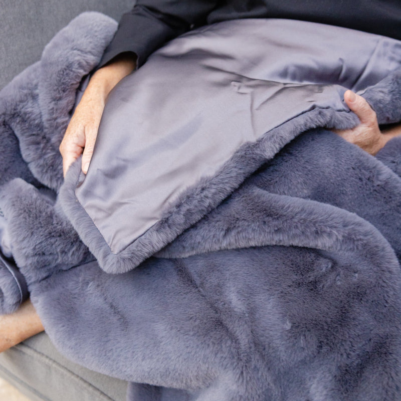 Faux Fur Blanket with Waterproof Satin Backing – 55×70" Luxury Indoor Throw | Pretty Rugged