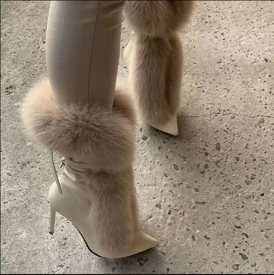 Pointed Toe Fur Mid-Calf Stiletto Boot — Sestito