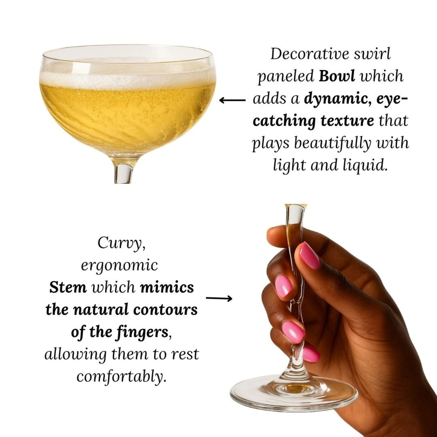 Vivre Crystal Coupe Glasses – Set of 4 with Coasters & Gift Box | Sister.ly Drinkware
