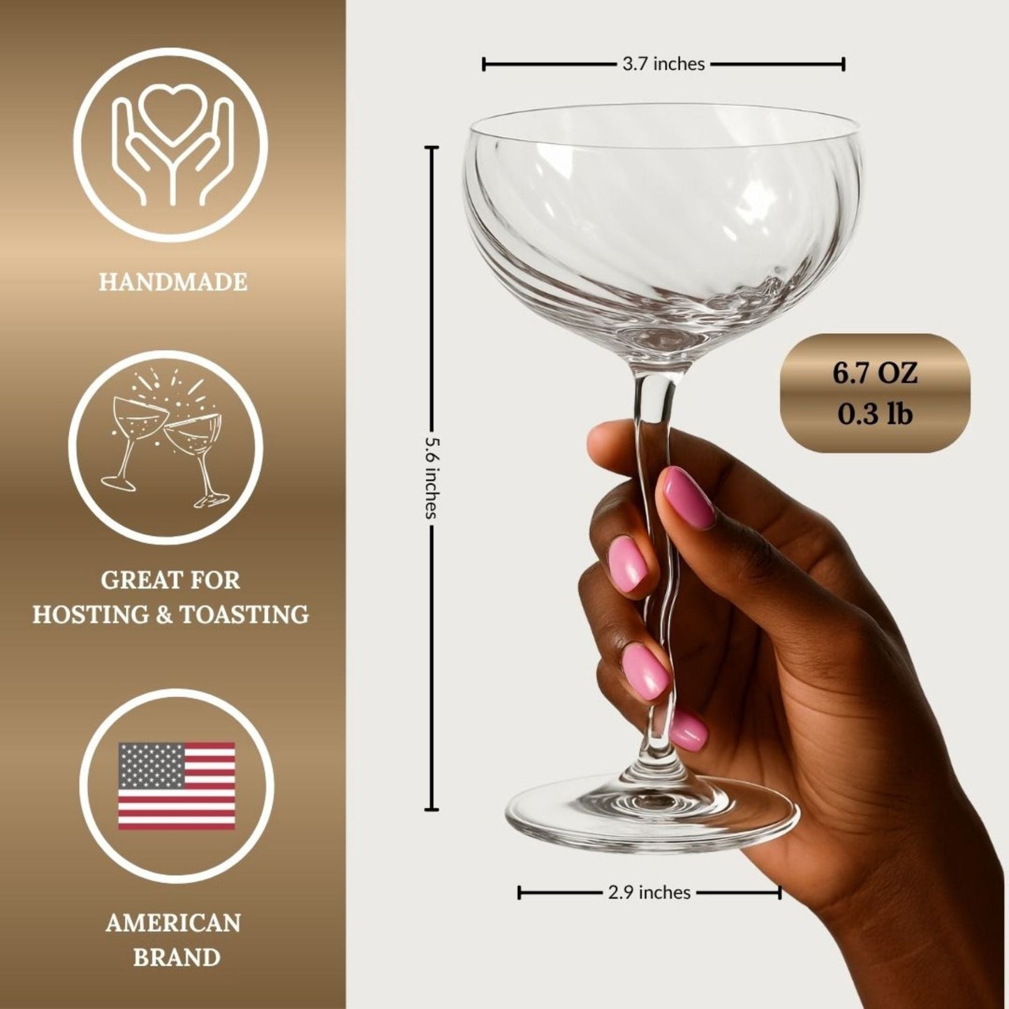 Vivre Crystal Coupe Glasses – Set of 4 with Coasters & Gift Box | Sister.ly Drinkware