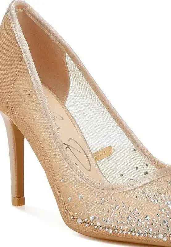Rhinestone Mesh Stiletto Pumps – 4" Pointed Toe Dress Heel | Femstylo