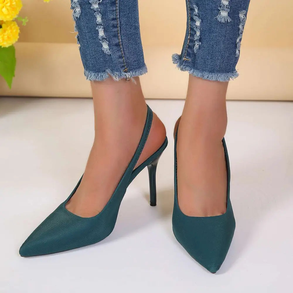 Satin Closed-Toe High Heel – Pointed Silhouette in Black & Blue | Royalessencelux