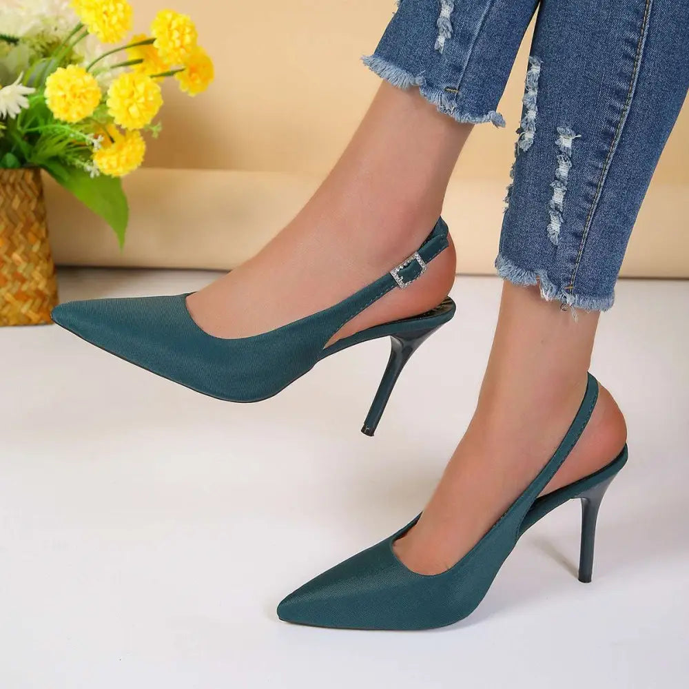Satin Closed-Toe High Heel – Pointed Silhouette in Black & Blue | Royalessencelux