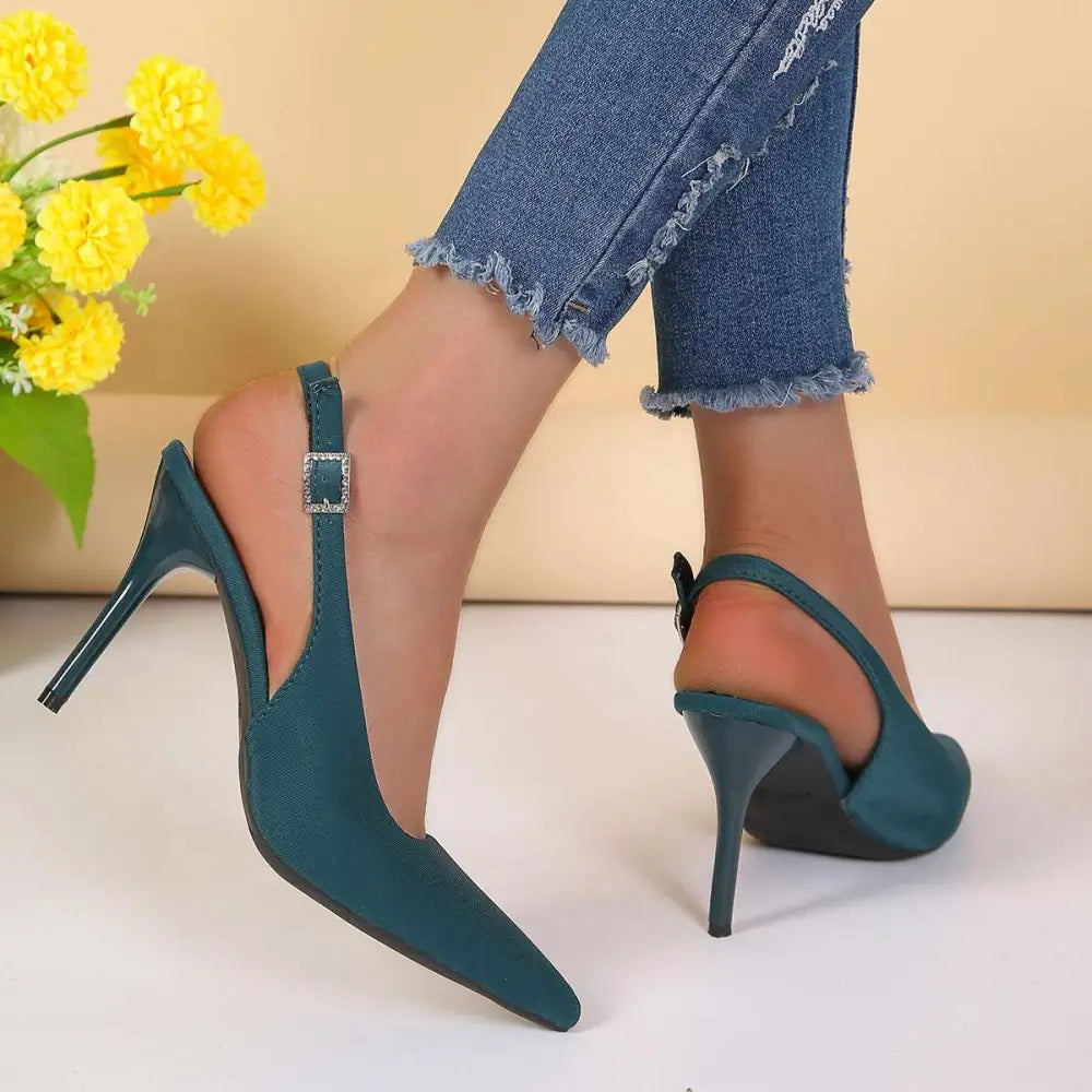 Satin Closed-Toe High Heel – Pointed Silhouette in Black & Blue | Royalessencelux