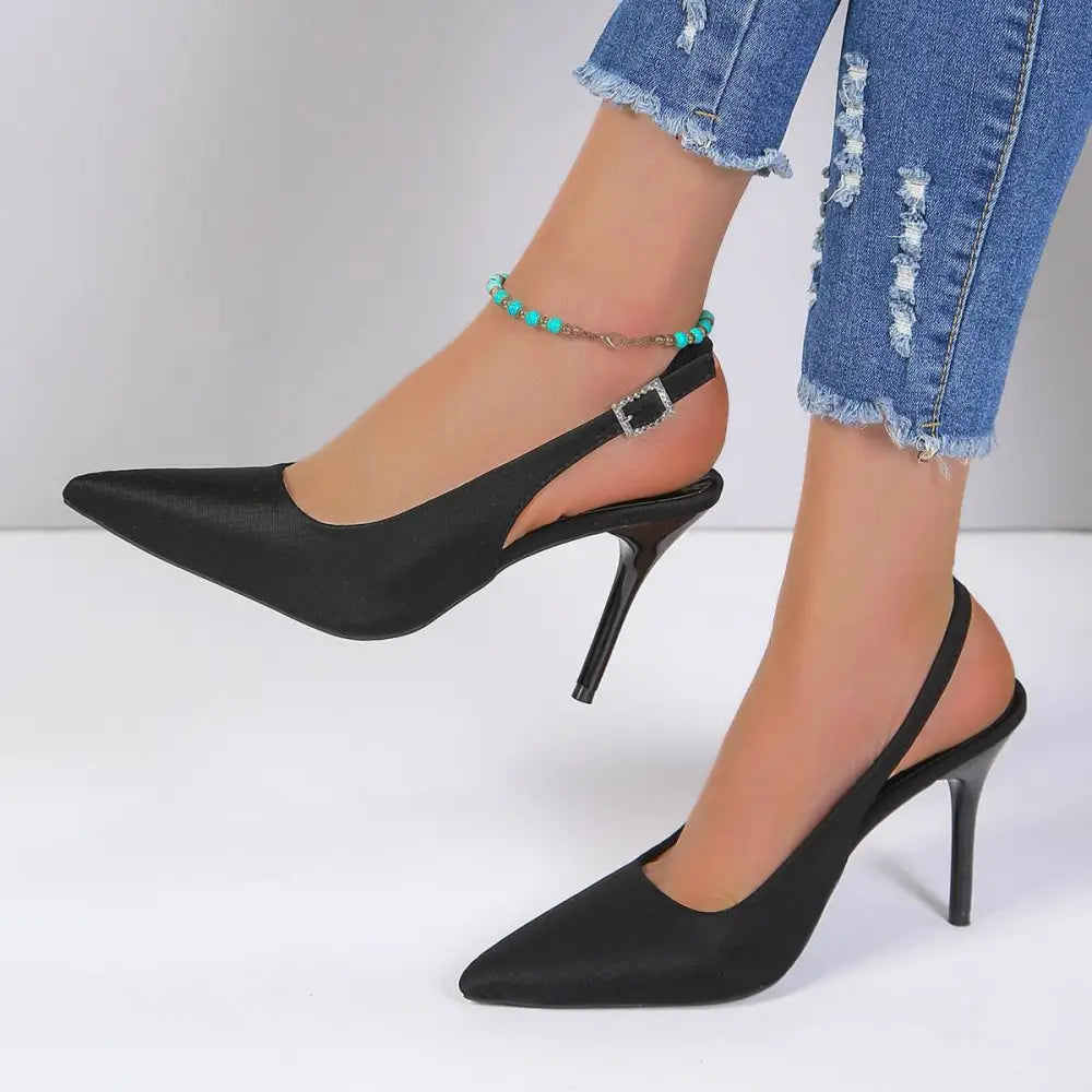 Satin Closed-Toe High Heel – Pointed Silhouette in Black & Blue | Royalessencelux