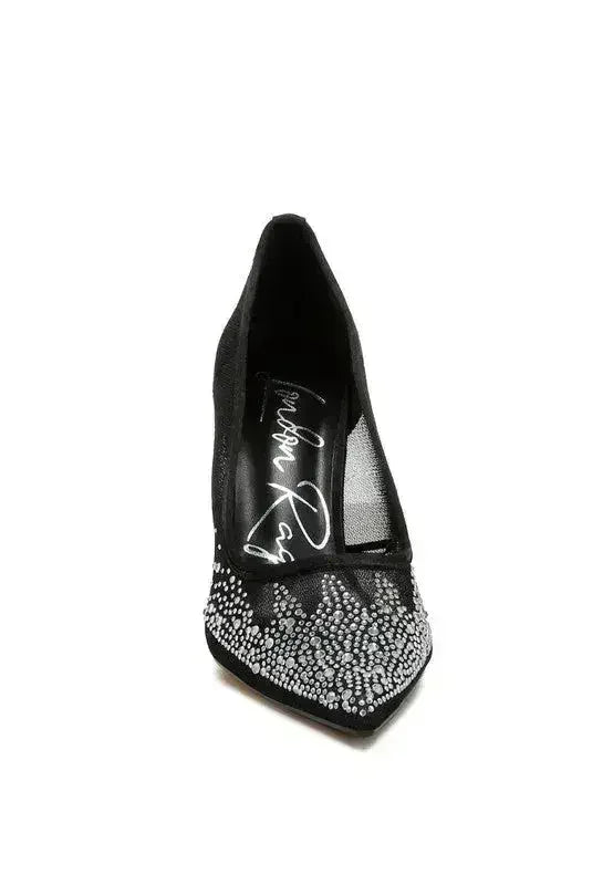 Rhinestone Mesh Stiletto Pumps – 4" Pointed Toe Dress Heel | Femstylo