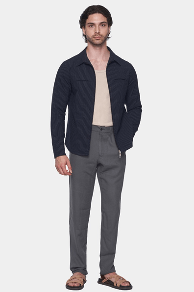 Luxe Zip Jacket – Navy Pinstripe | Slim Fit | Bright Moons