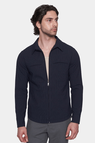 Luxe Zip Jacket – Navy Pinstripe | Slim Fit | Bright Moons
