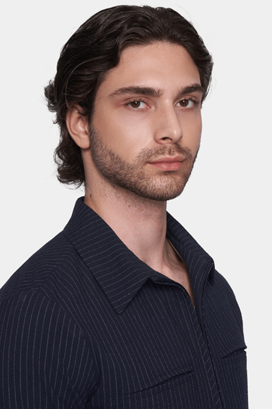 Luxe Zip Jacket – Navy Pinstripe | Slim Fit | Bright Moons
