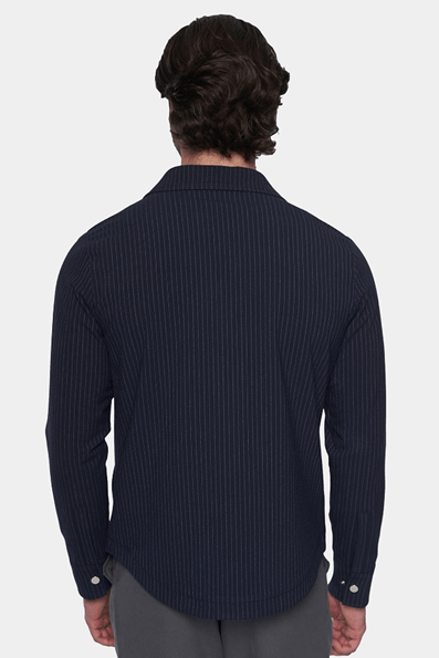 Luxe Zip Jacket – Navy Pinstripe | Slim Fit | Bright Moons