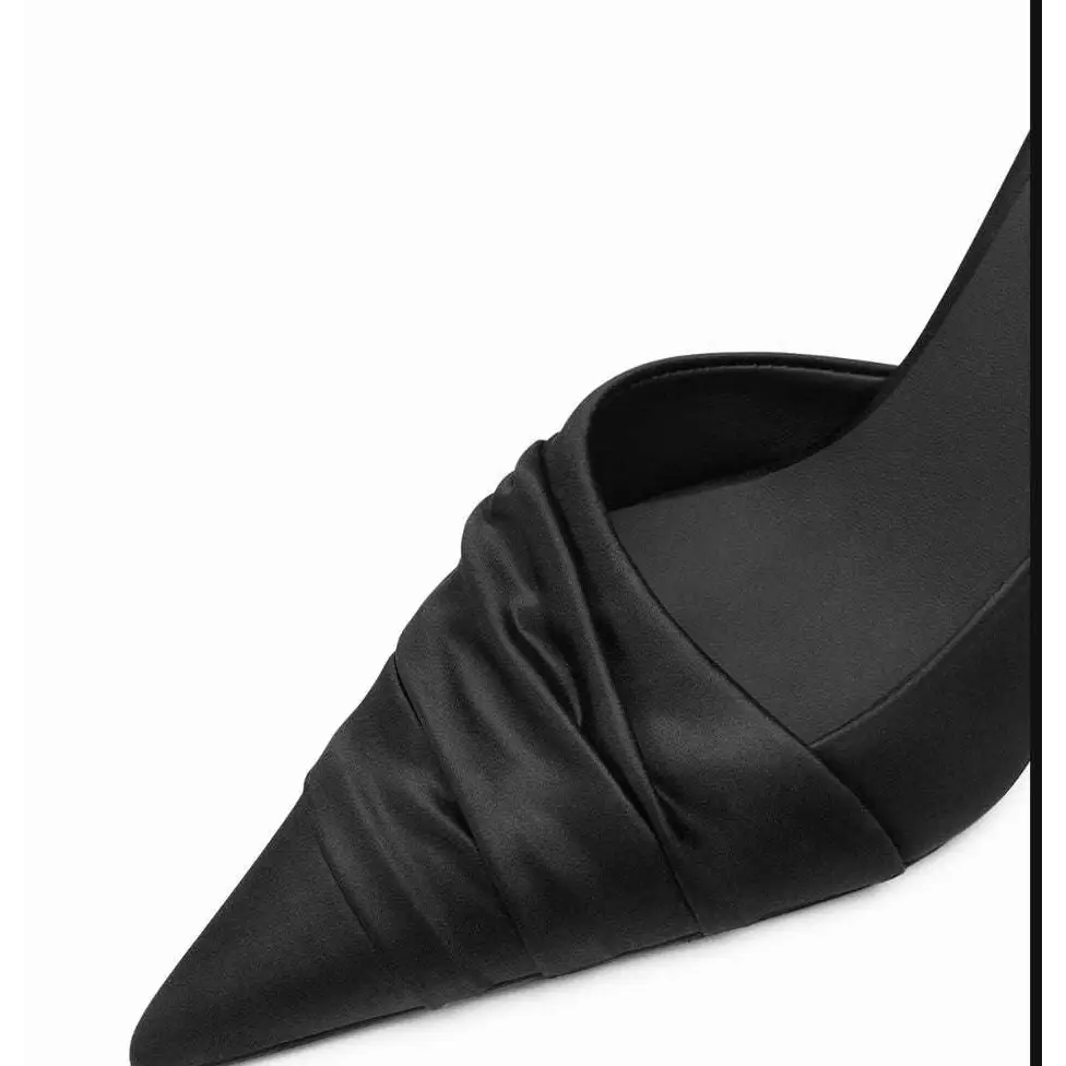 Ruched Black Satin Stiletto Heels – Pointed Toe | Royalessencelux